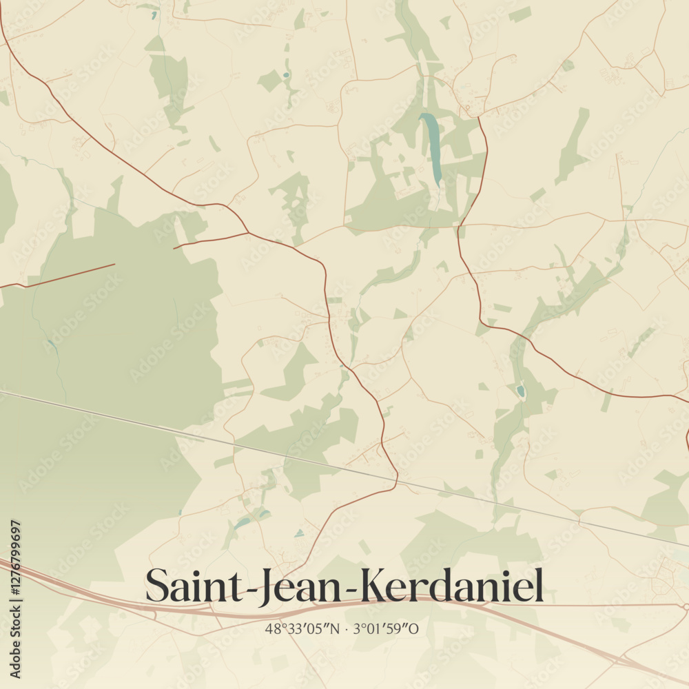 Fototapeta premium Vintage map of Saint-Jean-Kerdaniel, France.
