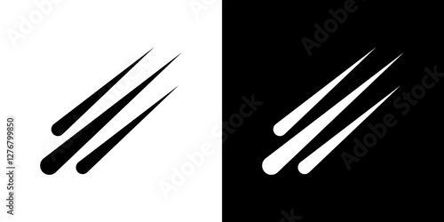 Meteor shower icon set. vector illustrations in black and white flat solid style