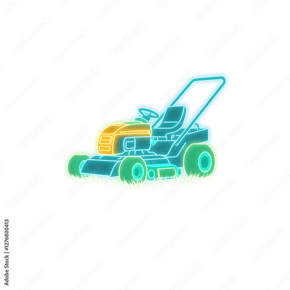 Lawn mower holographic 3D icon. neon symbol vector illustration isolated on white background. Generative AI Lawn mower holographic 3D icon. neon symbol vector illustration isolated on white background. Generative AI