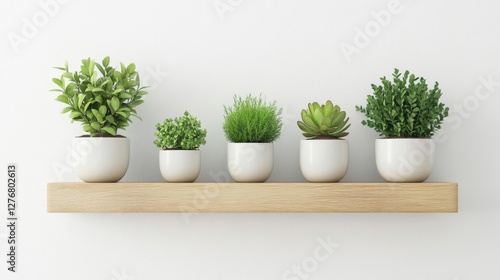 Wallpaper Mural Small potted plants arranged on a wooden shelf Torontodigital.ca