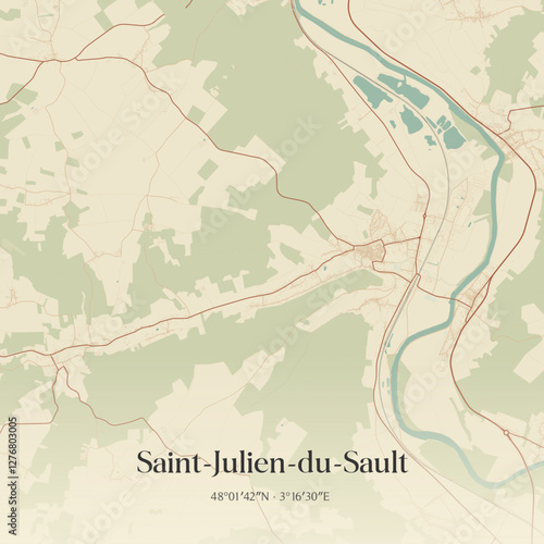 Vintage map of Saint-Julien-du-Sault, France.