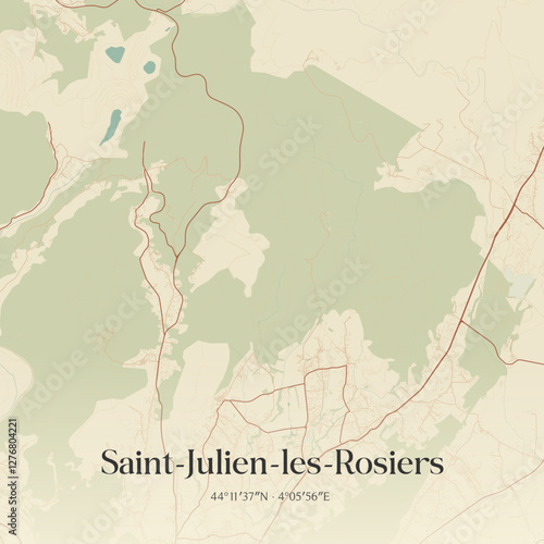 Vintage map of Saint-Julien-les-Rosiers, France.