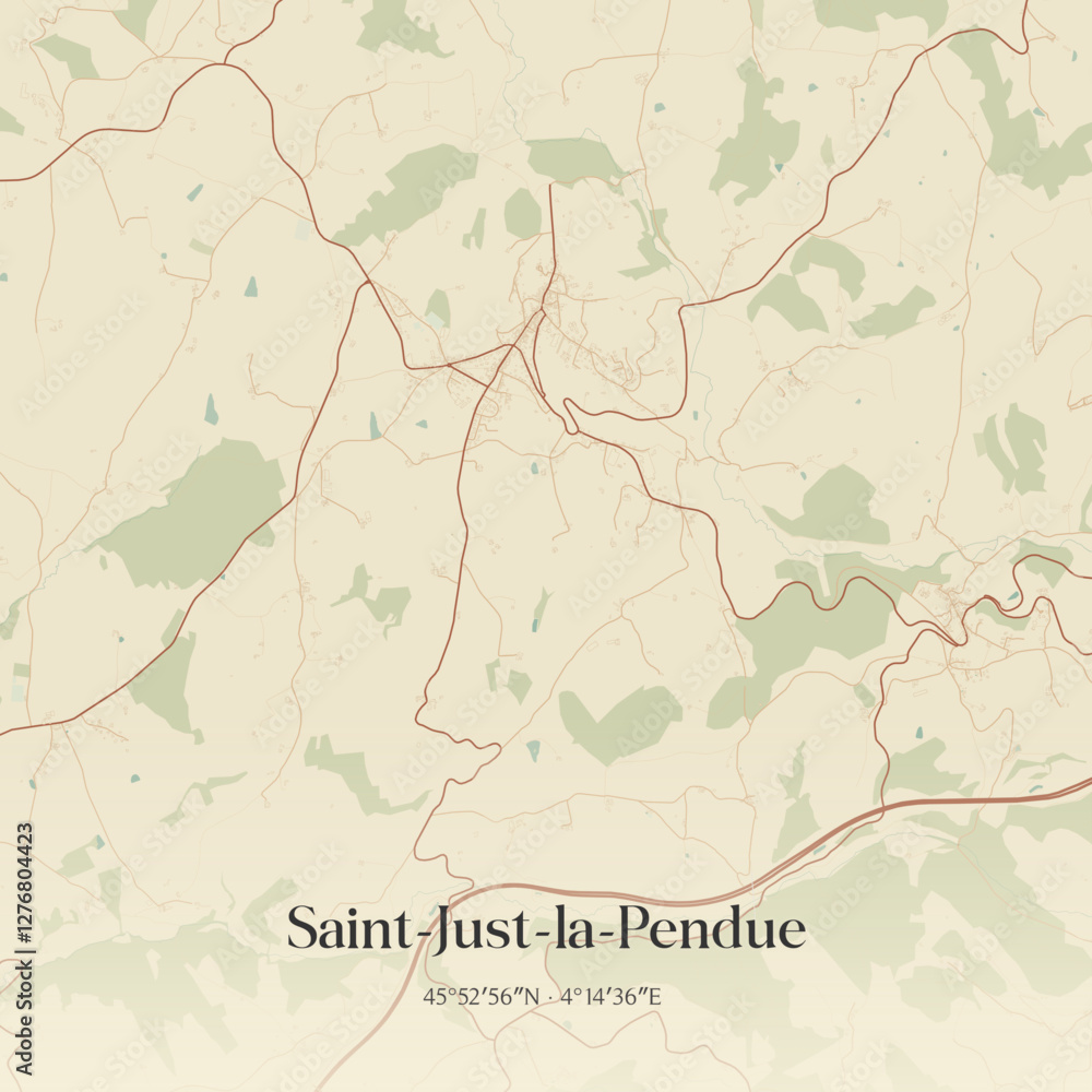 Fototapeta premium Vintage map of Saint-Just-la-Pendue, France.