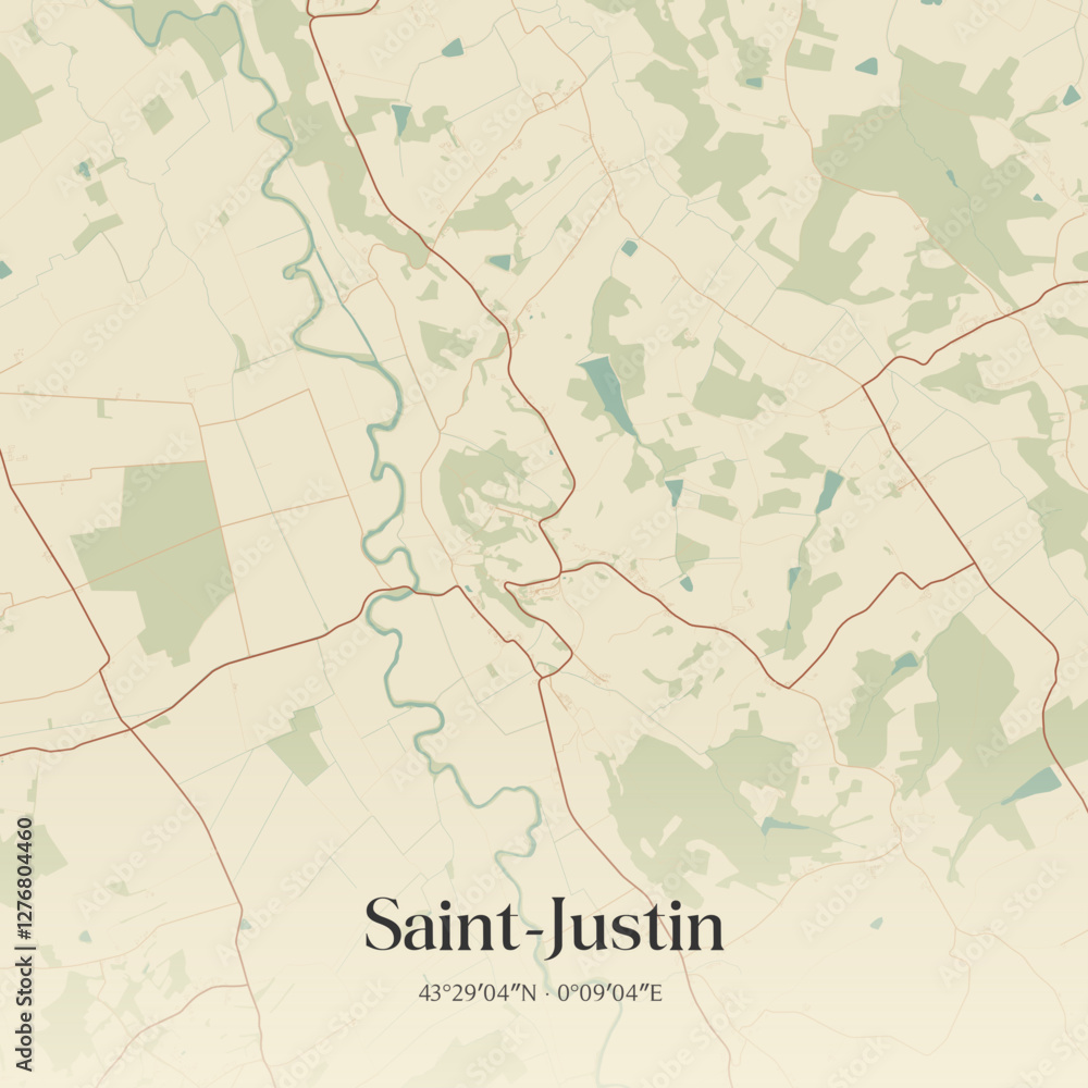Fototapeta premium Vintage map of Saint-Justin, France.