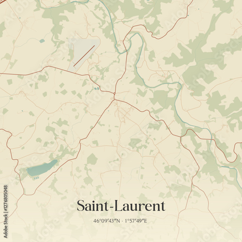 Vintage map of Saint-Laurent, France.