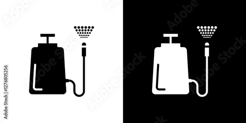 Pressure sprayer icon set. vector illustrations in black and white flat solid style