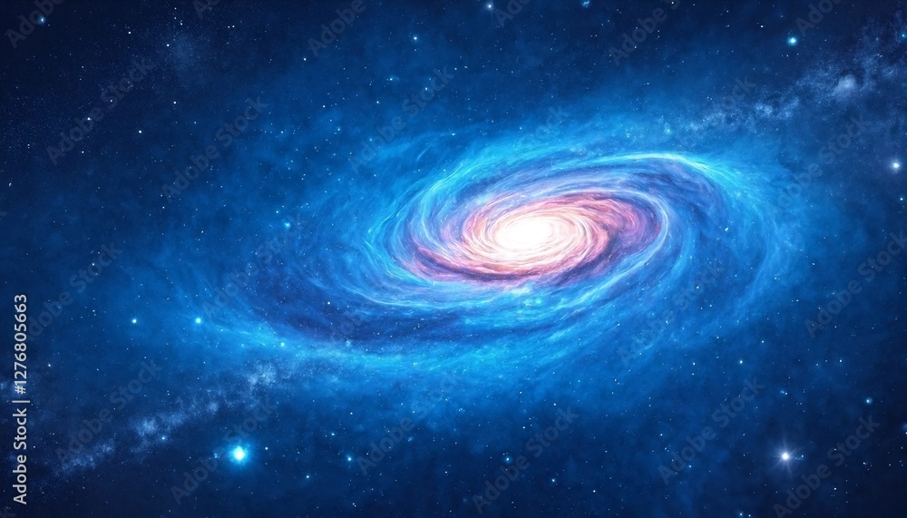 Fototapeta premium A cosmic wonderland featuring two vibrant galaxies set against a backdrop of deep blue space.