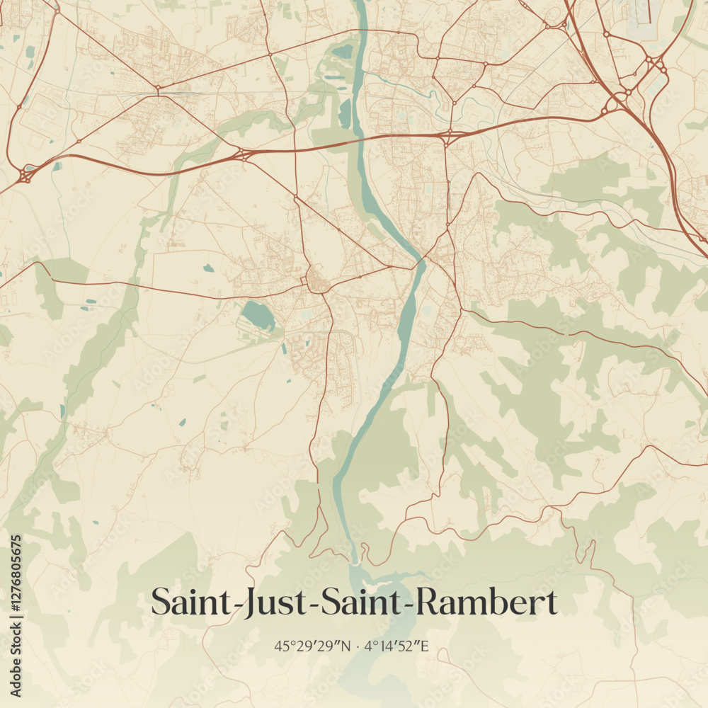 Fototapeta premium Vintage map of Saint-Just-Saint-Rambert, France.