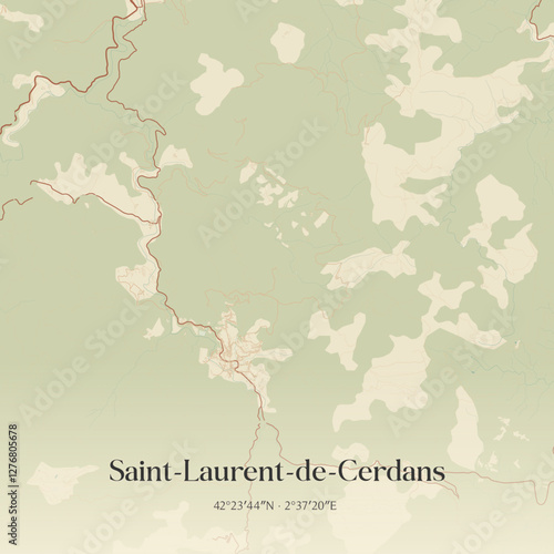 Vintage map of Saint-Laurent-de-Cerdans, France.