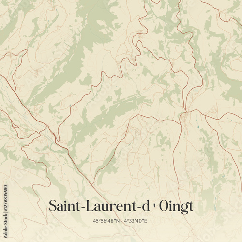 Vintage map of Saint-Laurent-d'Oingt, France.