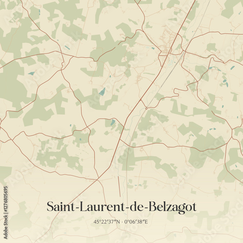 Vintage map of Saint-Laurent-de-Belzagot, France.