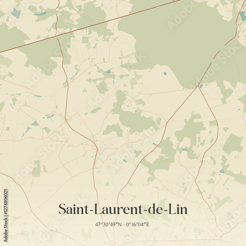 Vintage map of Saint-Laurent-de-Lin, France.