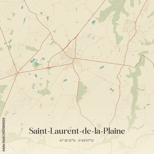 Vintage map of Saint-Laurent-de-la-Plaine, France.