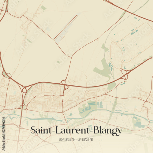 Vintage map of Saint-Laurent-Blangy, France.