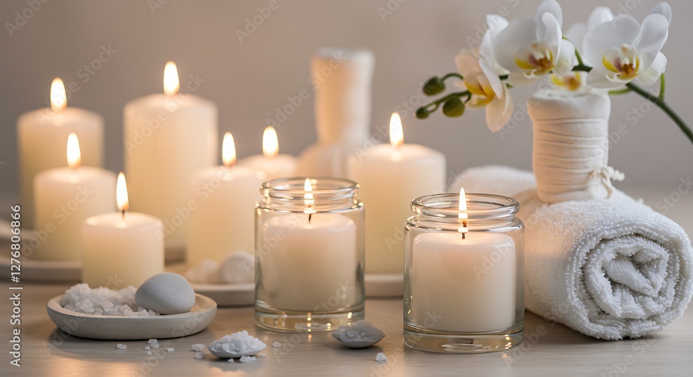 White Candles and Orchids Spa Setting
White Candles and Orchids Spa Setting