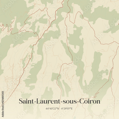 Vintage map of Saint-Laurent-sous-Coiron, France.