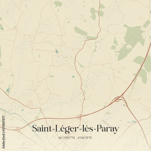 Vintage map of Saint-Léger-lès-Paray, France.