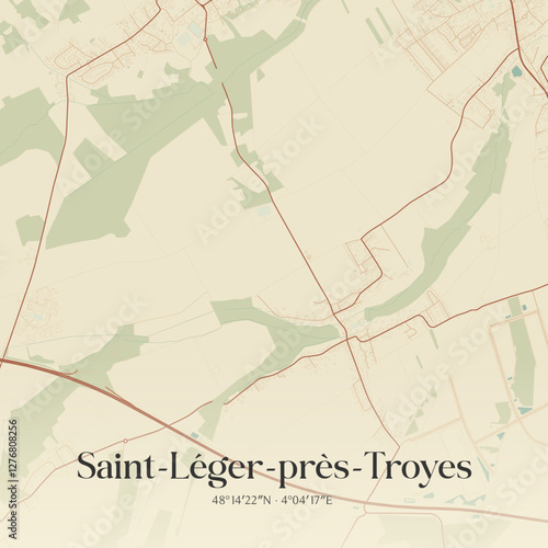 Vintage map of Saint-Léger-près-Troyes, France.
