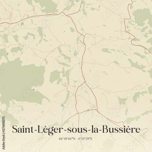 Vintage map of Saint-Léger-sous-la-Bussière, France.