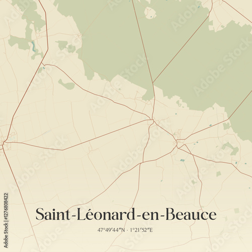 Vintage map of Saint-Léonard-en-Beauce, France.