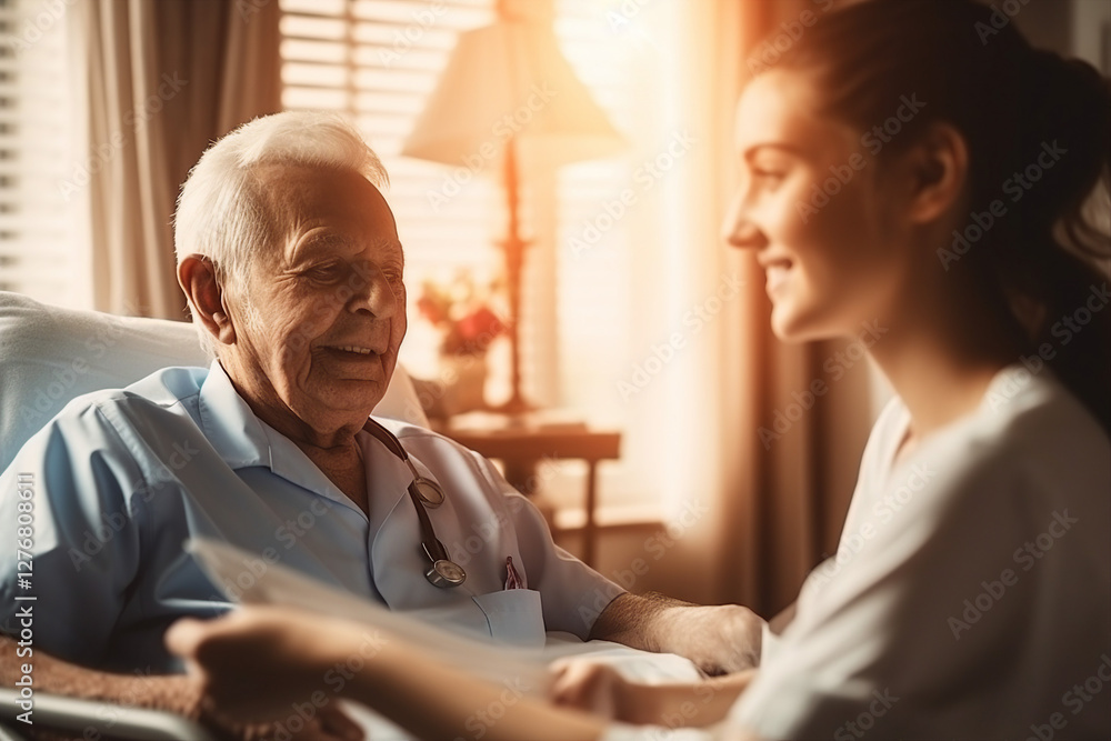 Generative AI image of an elderly disabled person sitting on wheelchair in hospital Generative AI image of an elderly disabled person sitting on wheelchair in hospital