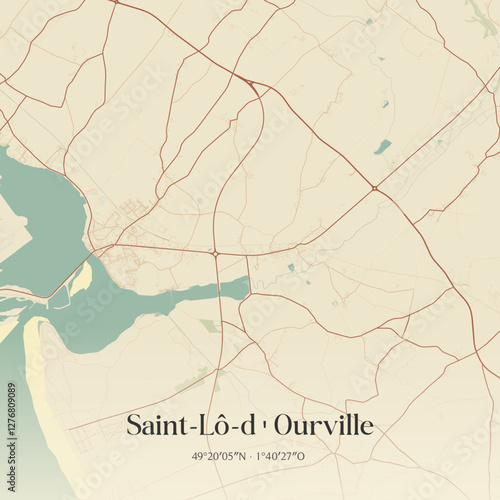 Vintage map of Saint-Lô-d'Ourville, France.