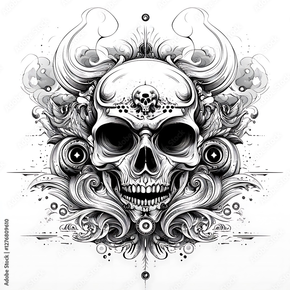 Fototapeta premium Ornate Skull Graphic Design; Intricate Background