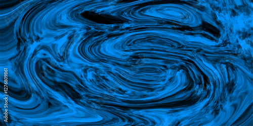 Blue silk background, fluid satin texture, knitted texture with pattern. Close-up fragment of acrylic oil paint marble. Liquify Abstract Pattern with Black and Blue. Elegant wavy background.