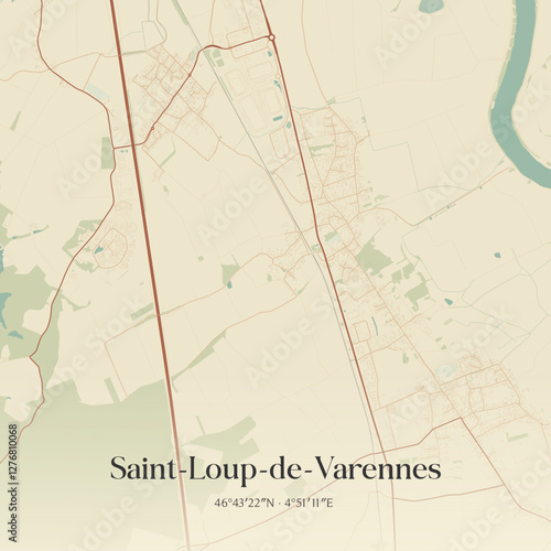 Vintage map of Saint-Loup-de-Varennes, France.
