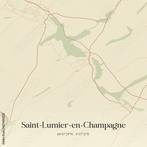 Vintage map of Saint-Lumier-en-Champagne, France.