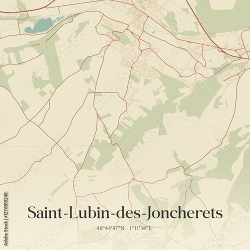 Vintage map of Saint-Lubin-des-Joncherets, France.