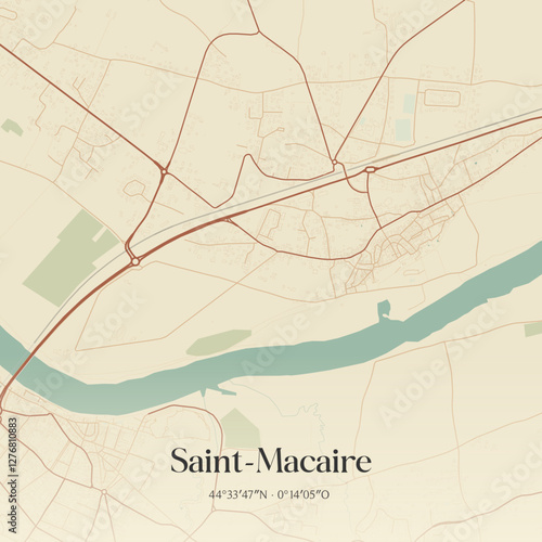 Vintage map of Saint-Macaire, France.