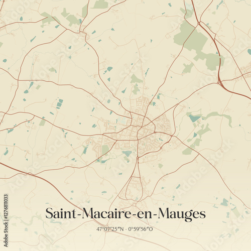 Vintage map of Saint-Macaire-en-Mauges, France.