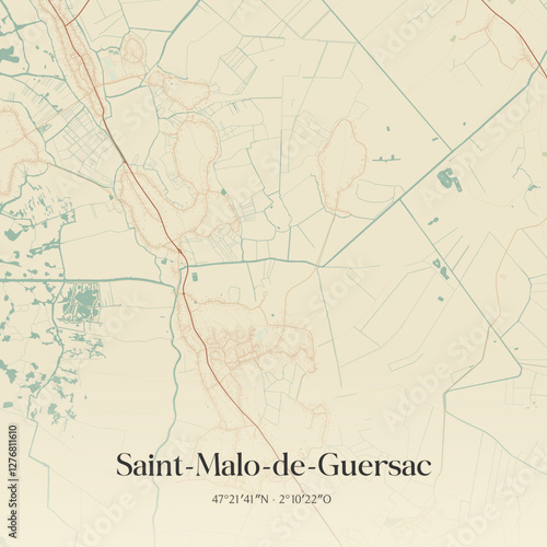 Vintage map of Saint-Malo-de-Guersac, France.