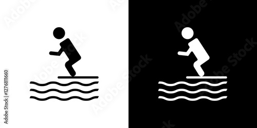 swimmer jumping icon set. vector illustrations in black and white flat solid style