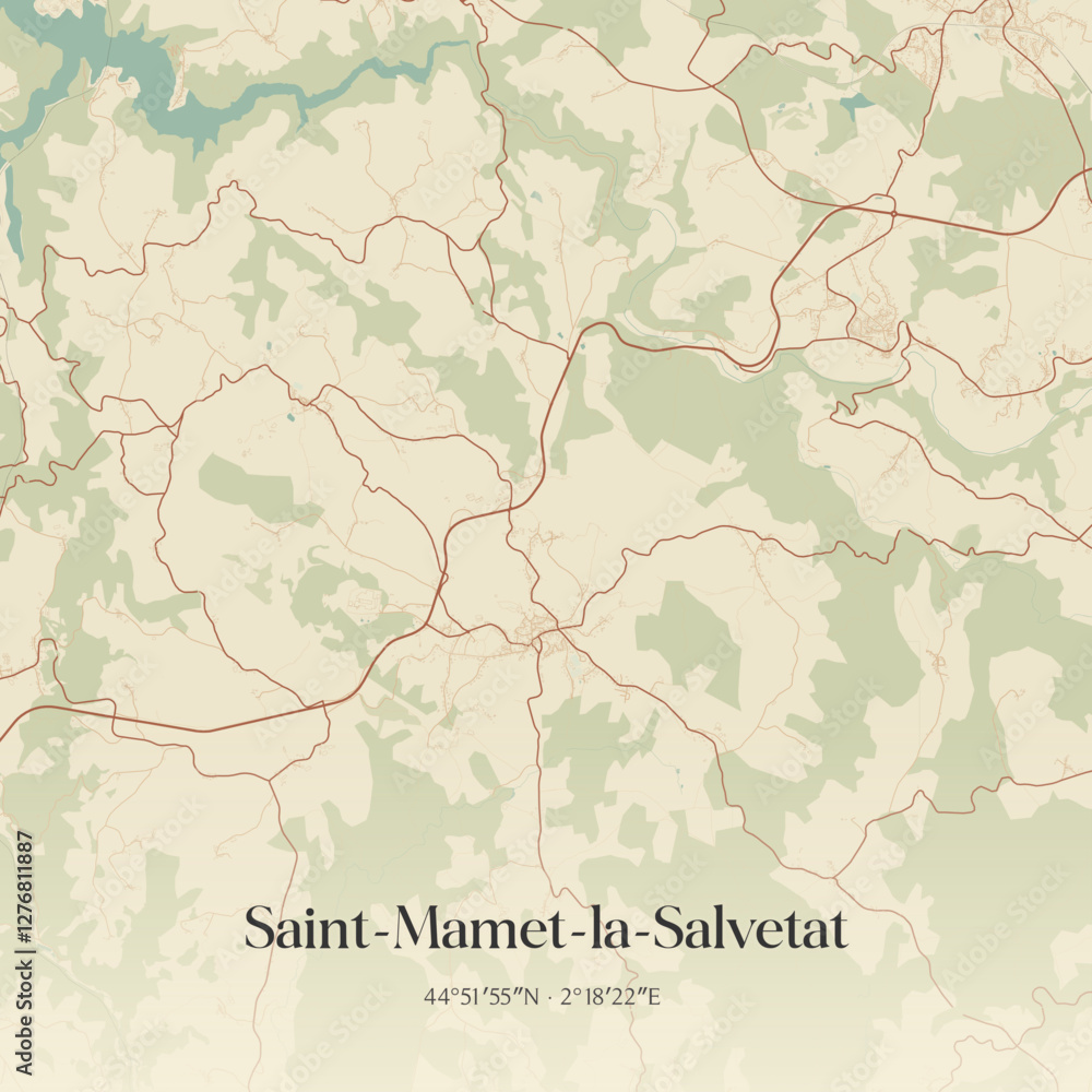 Fototapeta premium Vintage map of Saint-Mamet-la-Salvetat, France.