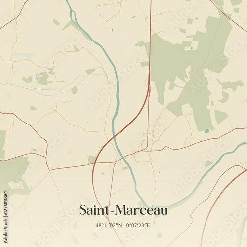 Vintage map of Saint-Marceau, France.