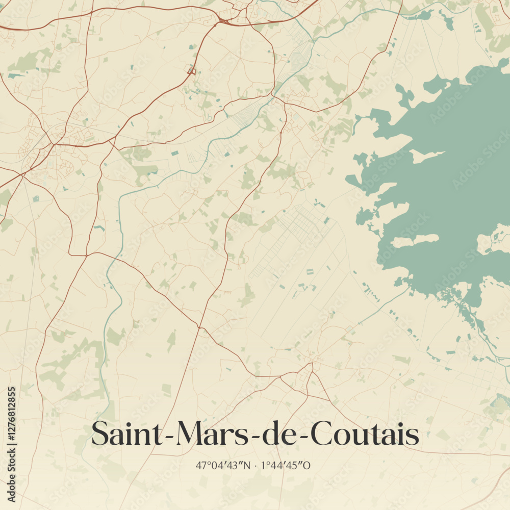 Fototapeta premium Vintage map of Saint-Mars-de-Coutais, France.