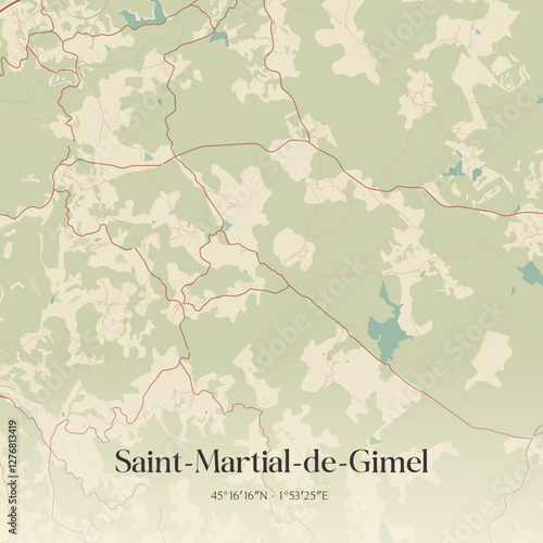 Vintage map of Saint-Martial-de-Gimel, France.