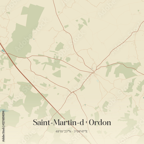 Vintage map of Saint-Martin-d'Ordon, France.