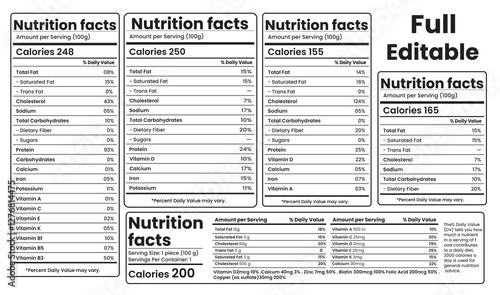 Nutrition Facts,nurtition label, canada supplements,
design template vector set 