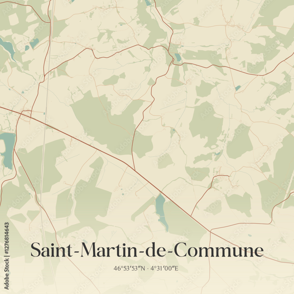 Fototapeta premium Vintage map of Saint-Martin-de-Commune, France.