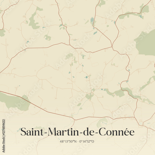 Vintage map of Saint-Martin-de-Connée, France.