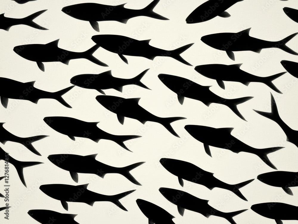 Silhouette pattern of various fish swimming in formation Silhouette pattern of various fish swimming in formation