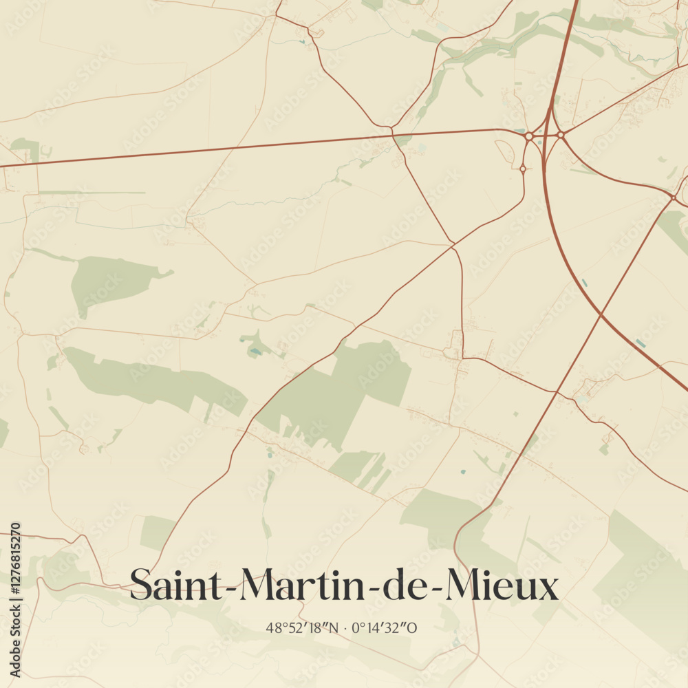 Fototapeta premium Vintage map of Saint-Martin-de-Mieux, France.