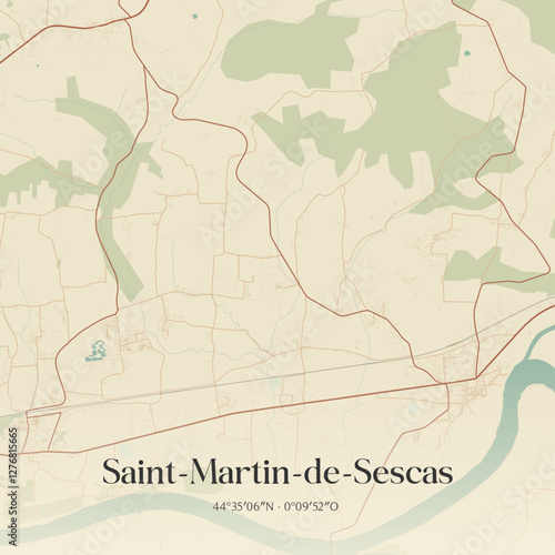 Vintage map of Saint-Martin-de-Sescas, France.