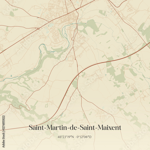 Vintage map of Saint-Martin-de-Saint-Maixent, France.