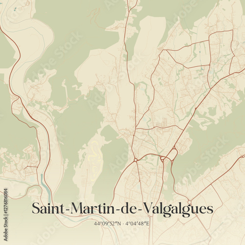 Vintage map of Saint-Martin-de-Valgalgues, France.