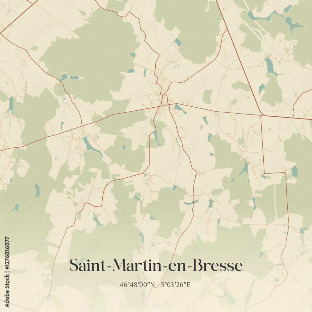 Fototapeta premium Vintage map of Saint-Martin-en-Bresse, France.