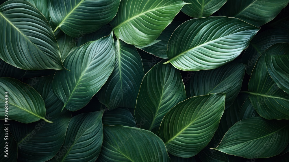 Lush green leaves overlapping in a serene setting Lush green leaves overlapping in a serene setting